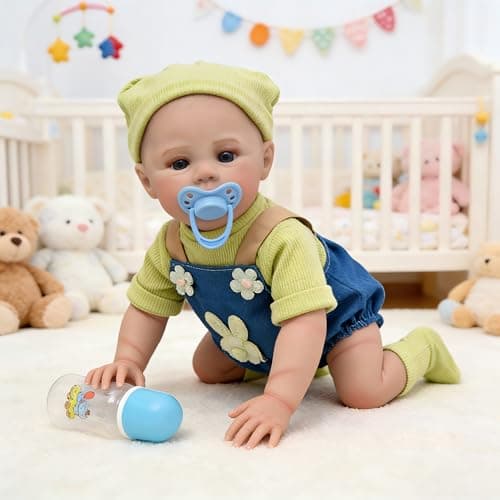 PUAMUBUA Real Life Baby Dolls,18 Inch Lifelike Realistic Newborn Baby Dolls with Cute Soft Vinyl Body, Muñecas Reborn Toddler,Silicone Baby Doll with Accessories for 5 Year Old Girl (Green) - Thumbnail 6