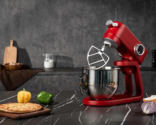 Kraftsman Stand Mixer Heavy Duty - All Metal Kitchen Standing Mixer 5.3 Quart with 4 Stainless Steel Attachments, DC Motor & Multifunctional Power Hub, 8-Speed & Timer, Lower Noise (Red) - Thumbnail 2