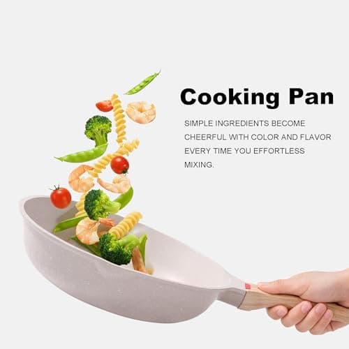 Foorey Home Nonstick Frying Pan Heat-Resistant Handle Ceramic Skillet PFOA Free Cookware Induction Compatible Cooking Pan (White, 9.44 Inch) - Thumbnail 2