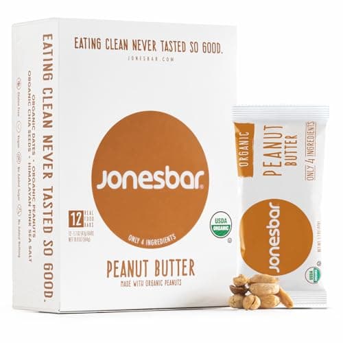 JONESBAR Organic Plant Based Protein Bars | Peanut Butter | Fruit & Nut Bar, Kosher, Gluten Free, Breakfast Bars, School Snacks, Vegan Snack & Healthy Snacks for Adults and Kids (12 Bars)
