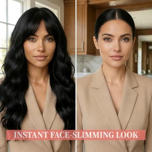 QITAQOTA 26 Inch Natural Black Body Wave Wig for Women with Air Bangs - Heat Resistant Synthetic Wig, Breathable Cap & Free Wig Cap, for Daily Wear, Cosplay, Date & Party - Thumbnail 4