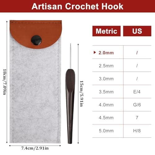 Smooth Crochet Hooks with Mertric Numbers and 10 pcs Stitch Markers, 6 pcs Sweing Needles, 1 pc Sandalwood Crochet Hook Bag, Hand Polished Stainless Steel Crochet Hook with Wood Handle (Black, 2.0MM) - Thumbnail 2