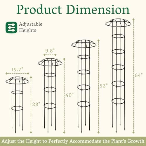Garden Obelisk Trellis for Climbing Plants Outdoor | 64 Inch Rustproof Plastic Coated Mushroom Top Trellis for Potted Plants, Vines, Roses, Clematis - Thumbnail 3