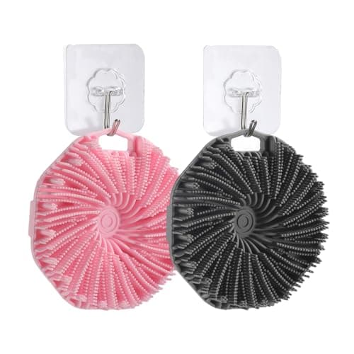 2Pcs Silicone Body Scrubber,Exfoliating Body Scrubbers for use in Shower,Silicone Body Brush for Showering and Anti-Slippery Handles for All Skin Types,Eco Friendly Shower Scrubber for Body (Pink) - Image 1