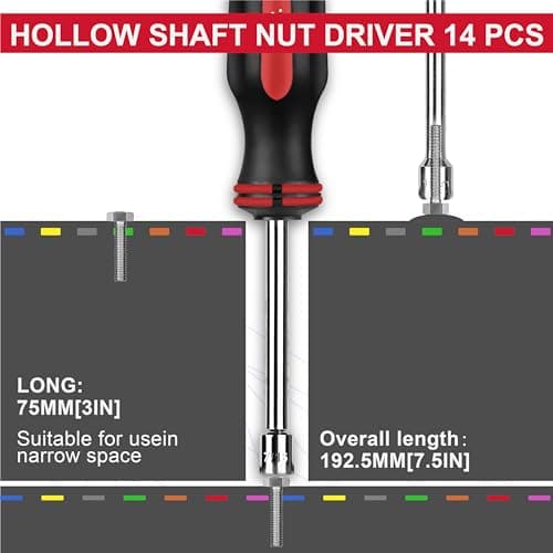 P.I.T.14PC SAE and Metric Nut Driver Set,Solid Shaft Nut Drivers(3/16 to 1/2 Inch and 5 to 10 mm) For Tightening and Loosening Fasteners with Color Coded Nonslip Comfort TPR Hand Grips - Thumbnail 4
