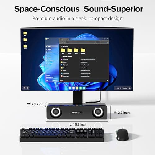 Compact PC Speakers for Desktop - 10W Wired Stereo Speaker with Volume Control Knob, USB Powered, 3.5mm Audio Input, Laptop Expertly Tuned Computer Soundbar with Deep Bass for Office, Home, and Gaming - Thumbnail 6