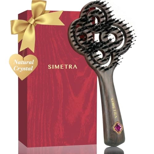 SIMETRA Lucky Hair Brush for Women & Men, 14K Gold Plated Wet Brush Detangling Brush for All Hair Types, Natural Crystal Inlay Boar Bristle Hair brush, Curly Detangler HairBrush for Scalp Massage Gift