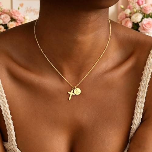 Fezodo Gifts for Teenage Girls - 14K Gold Plated Cross G Initial Letter Necklace Teen Girls Gifts Trendy Stuff Christian Birthday Gift for 5 6 7 8 9 10 11 Years Old Gift Kids - Thumbnail 3