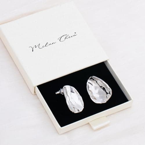 Milan Chiva 14K Chunky Sliver Earrings for Women Trendy Silver Stud Statement Jewelry MCE-1021SL - Thumbnail 4