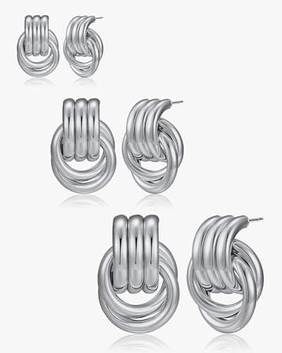 Shownee 14K Gold Knot Earrings for Women - 3 Pairs Chunky Statement Drop Dangle Hoop Trendy Lightweight Hypoallergenic Fashion Accessories Jewelry Graduation Gift for Her Mothers Day Gifts for Mom - Image 1