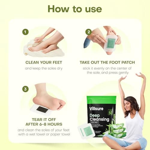 Villsure Cleansing Foot Pads Feature a Natural Herbal Formula, Fomprising Aloe Vera Bamboo Charcoal Sea Salt Bamboo Vinegar and Tourmaline, Suitable for Daily Relaxation, Best used Before Bedtime-50pc - Thumbnail 6