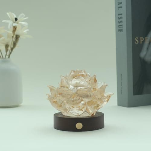 YeseeYe Lotus Statue with Light - Lotus Lamp Nightlight Tabletop Home Decoration Figurine for Living Room Office Shelves Coffee Table Desk Decor Sculpture - Thumbnail 3