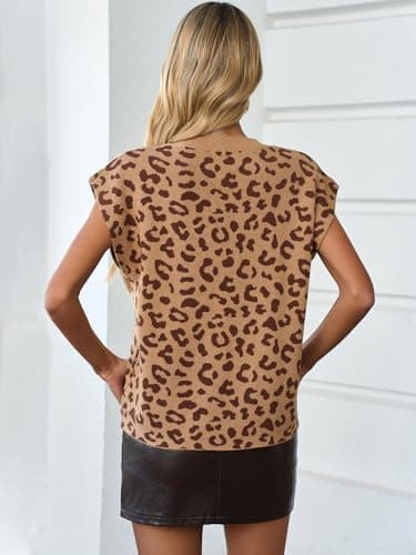 GREAIDEA Womens Sleeveless Sweater Vest Crewneck Cap Sleeve Knit Tops Trendy 2026 Summer Spring Business Dressy Casual Shirts Tank Blouses Leopard XL - Thumbnail 5
