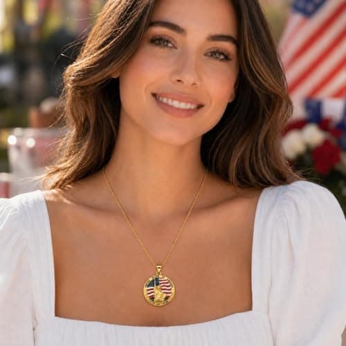 USA 250th Anniversary Necklace for Men Women, 1776 2026 Commemorative Pendant, 18K Golden Plated Brass Statue of Liberty American Flag Necklace with Stainless Steel Chain, Patriotic Jewelry Gift (Golden-USA) - Thumbnail 2