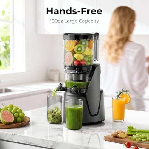 EanOruus Juicer Machines, 3-in-1 Cold Press Juicer with 6.5" Extra Large Chute, 100oz Large Capacity, AC Motor, Makes Juice, Nut Milk & Sorbet, Premium Gray - Thumbnail 5