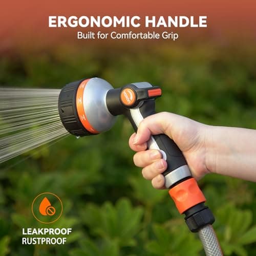 VOXON Hose Nozzle Heavy Duty 10 Spray Patterns - Metal Garden Water Hose Sprayer with Thumb Flow Control | On Off Valve, Nozzle Sprayer for Lawn & Plant Watering, Car & Pet Washing - Thumbnail 4