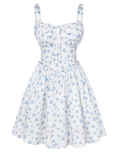 Scarlet Darkness Floral Corset Dress for Women 2026 Summer Sundress Lace Up Mini Milkmaid Dresses with Pockets - Image 1