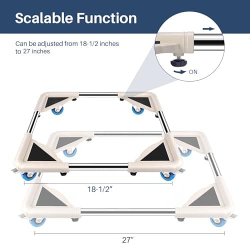 SPACECARE Mini Fridge Stand Mobile Roller, Adjustable Furniture Dolly with 4 Locking Wheels, Heavy Duty Washing Machine Base, Universal Appliance Pedestal for Dryer and Refrigerator- Off White - Thumbnail 2