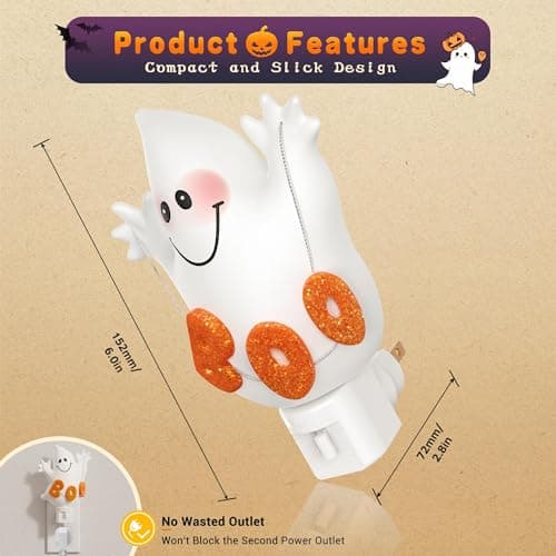 JandCase Ghost Night Light, 3000K Night Lights Plug into Wall,Cute & Funny Halloween Night Light for Kids,Plug in Ghost Nightlight with 360° Rotatable for Halloween Party Decor,1 Pack - Thumbnail 5