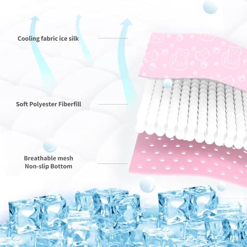 NWK Pet Cooling Mat -Q-Max>0.345 Ice Silk Cooling Mat for Dogs & Cats Portable & Washable Pet Cooling Blanket, Car Seats, Beds for Summer (Pink Cat, 27'' X 20'' X 0.3'') - Thumbnail 2