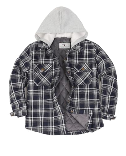 ZENTHACE Kids Quilted Lined Hooded Flannel Shirt Jacket,Urban Outdoor Winter Warm Shacket Coat Navy Gray M - Image 1