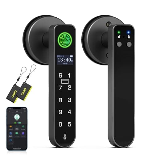 Anweller H1 Fingerprint Door Handle Lock, Smart Keyless Entry Door Knob Lock, Door Lever Locks for Bedroom, Bluetooth App Control Doorknob, Display Screen, RFID Card, Code Keypad - Black - Image 1