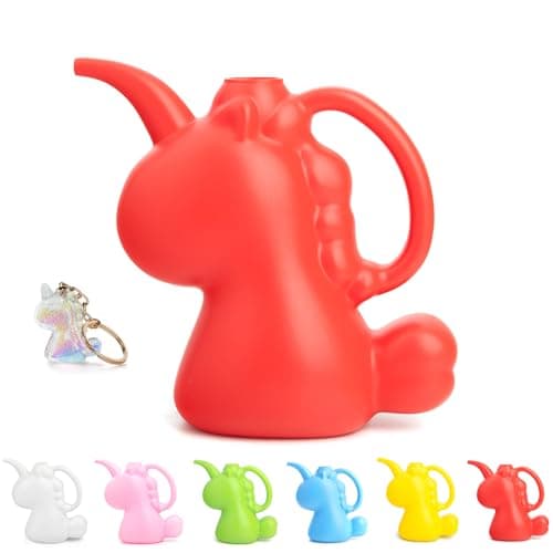 XXXFLOWER Unicorns Indoor Watering Can, 1 L Cute Animal Water Cans, Novelty Unicorns Shape Watering Pot for Office House Indoor Garden（Red）