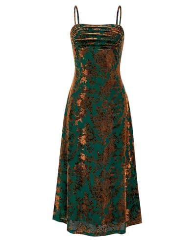 BTFBM Women's Summer Dress Sleeveless Spaghetti Strap Midi Dress Sexy Cowl Neck Floral Cocktail Dress Party Dresses(Dark Green,Large) - Image 1