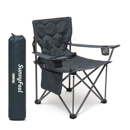 SUNNYFEEL Camping Chairs for Adults, Padded Oversized Camping Chair Heavy Duty 500LBS, Portable Lawn Chair with Cup Holder, Side Pocket&Bag for Outdoor Camping/Beach/Picnic/Fishing, Grey - Image 1