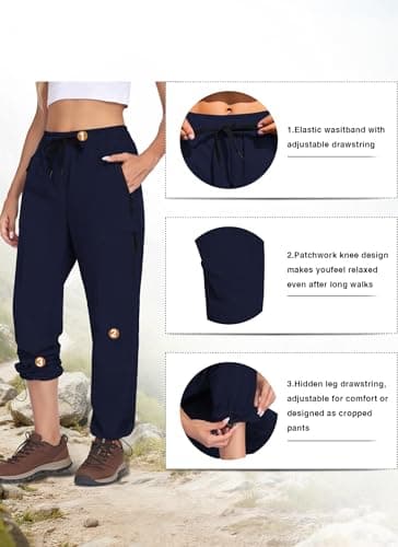 Hiking Pants Women Water Resistant UPF 50 Lightweight Quick Dry Cargo Travel Pants with 5 Zipper Pockets QYY25038 Navy Blue XXL - Thumbnail 2