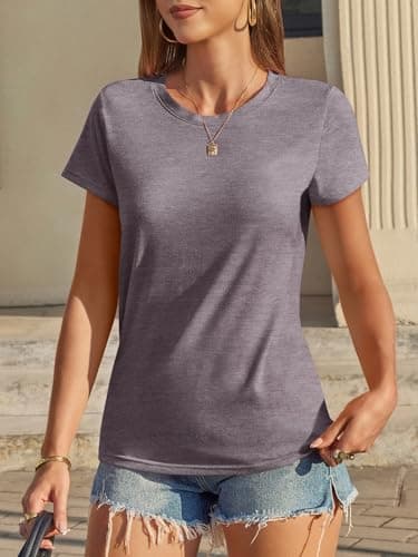 UNCLECAT Womens Short Sleeve Tops Summer Basic T Shirts Crewneck Causal Tee - Thumbnail 3