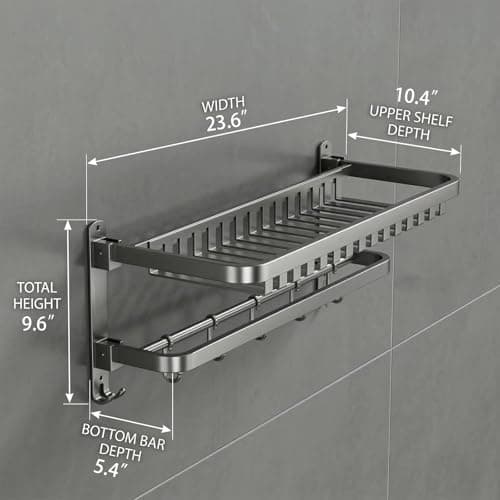 Lavstow 24 inch Towel Rack for Bathroom Wall Mounted, 2 Tier Foldable Bathroom Shelf with Tower Bars, Sturdy&Durable Aluminum Bath Towel Holder Lavatory Storage Organizer - Thumbnail 4