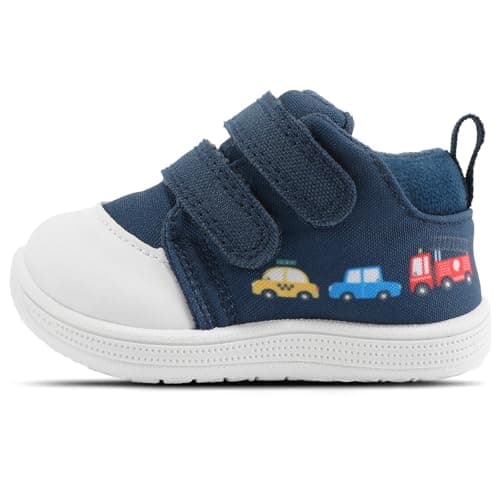 STQ KIDS Baby First Walking Shoes Toddler Boy Wide Toe Box Barefoot Sneakers Lightweight Infant Babies Tennis Shoe Soft First Walkers Non-Slip Ankle Support Mid Top Navy 9-12 Months Infant Size 4 US - Image 1