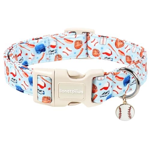Lionet Paws Light Blue Summer Dog Collar Baseball Collars with Cute Baseballs Pattern Pendant - Female Male Boy Dog Collar for Medium Large Dogs L - Image 1