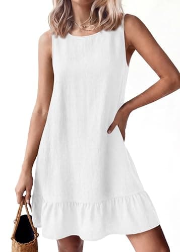 KIRUNDO Women's Casual Summer Dresses 2026 Spring Sleeveless Shift Tank Mini Dress Flowy Ruffle Hem Beach Vacation Sundress(White, XX-Large) - Thumbnail 5