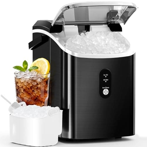 Antarctic Star Nugget Ice Maker Countertop, 34Lbs/24H, Soft Chewable Ice, Self-Cleaning, Portable Ice Machine, Fast Making in 8 Mins, Ice Basket & Scoop, Stainless Steel Black