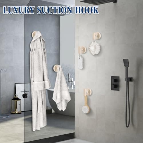 warlve Heavy Duty Reusable Suction Cup Hooks for Shower - No Drill Bathroom/Glass/Mirror/Tiles & Metal Surfaces,and Smooth Non-Porous Surfaces for Towels, Robes, Loofahs (4, Milk White) - Thumbnail 6