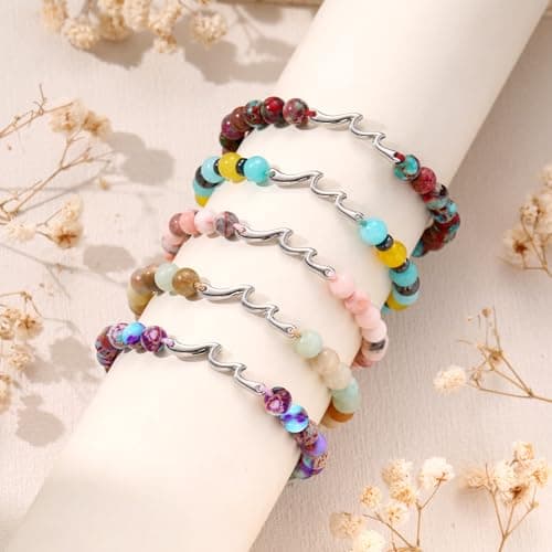 Wave Bracelet Inspirational Gifts for Women Green Natural Stone Bracelets Encouragement Gifts Bead Bracelet Birthday Gifts for Friend Alway Be Confident Spiritual Thoughtful Cheer Up Gift Jewelry - Thumbnail 5