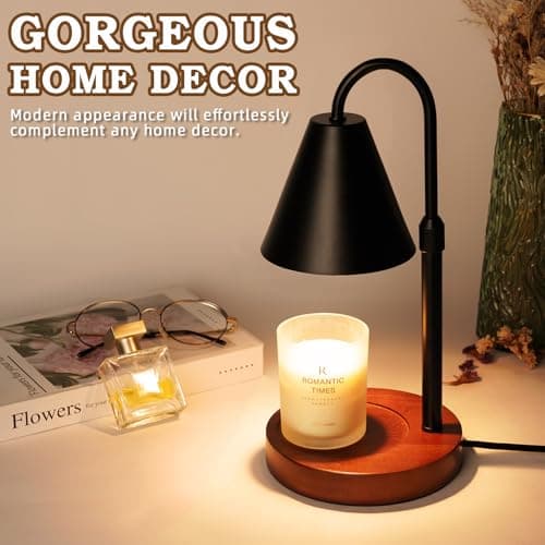 Candle Warmer Lamp with Timer Dimmable,Mothers Day Birthday Gifts for Women Mom, Adiustable Height Modern Candle Warmer Black Candle Lamp for Jar Candle, Home Decor Vintage Wax Warmer with 2 Bulbs - Thumbnail 2