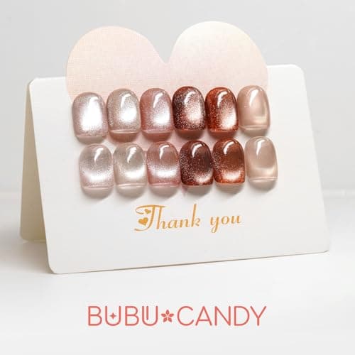 BUBU CANDY 6Pcs One step Cateye Gel Nail Polish Set Valentine's Day gift DIY at home are Gold Brown Yellow For Holiday Party Sparkle Manicure Kit Soak off Uv Nail Art Design Gifts for Women - Thumbnail 2