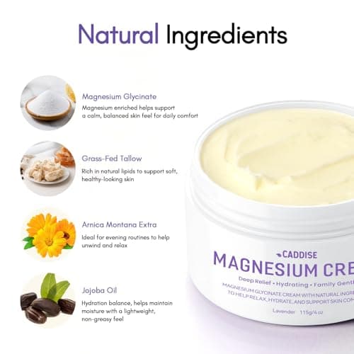 CADDISE Magnesium Lotion with Magnesium Glycinate, Fast-Absorbing Moisturizing Cream for Legs, Feet & Body, Non-Greasy, for Daily Comfort & Nighttime Routine, Gentle for Kids, Lavender, 4 fl oz - Thumbnail 6