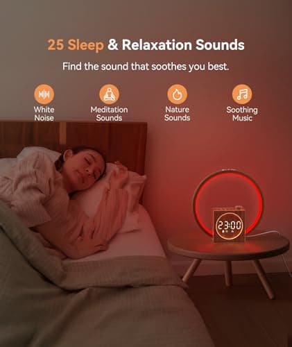 Dreamegg Sunrise Alarm Clock - Sound Machine for Sleep, 12 Ambient Colors &20-Level Dimmable Night Light, 25 Soothing Sounds, White Noise Machine, Wake Up Light for Adults, Stylish Bedroom Decor&Gift - Thumbnail 5