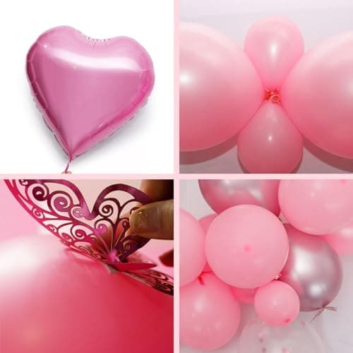 Pink Birthday Decorations for Women Girls, Metallic Pink Pearl White Confetti Foil Balloons Happy Birthday Banner Butterfly Fringe Curtains for birthday Party Supplies - Thumbnail 6