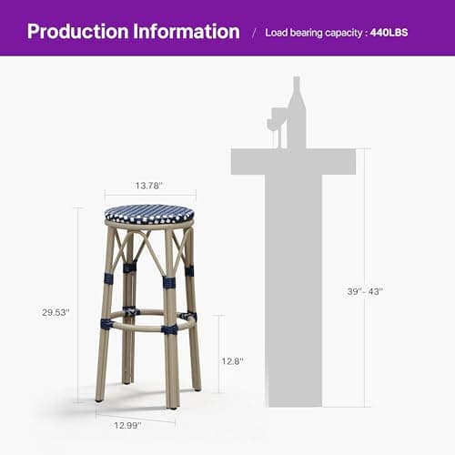 PURPLE LEAF Outdoor Bar Stool Rattan 2-Pack Champagne Finish Bar Stools - Thumbnail 2