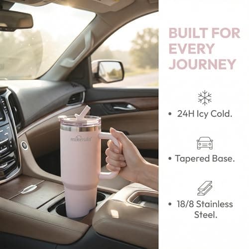 MIKENDA 40oz Insulated Tumbler with Straw | Double Wall Stainless Steel Travel Mug | Leak Proof Lid, 24hr Cold & 12hr Hot | Reusable Water Bottle for Office, Gym, Hiking (light pink) - Thumbnail 5