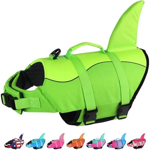 Dogcheer Dog Life Jacket, Cute Shark Dog Life Vest for Swimming Boating with Superior Buoyancy and Rescue Handle, Adjustable Puppy Swim Vest Floating Vest for Small Medium Large Dogs - Green, M