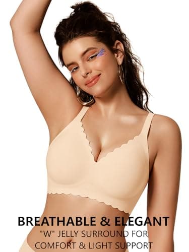COCOMARTS Jelly Bras for Women No Underwire Scalloped Push Up Seamless Full Coverage Plunge Bralettes Wireless Tshirt Bras Nude Small - Thumbnail 3