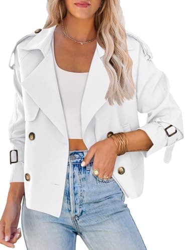 Saodimallsu Women Short Double Breasted Trench Coat Raglan Sleeve Work Office Cropped Jacket With Pockets - Image 1