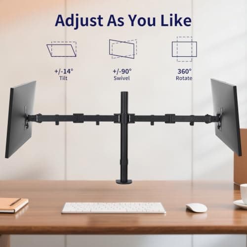 Livotica Dual Monitor Mount, Fully Adjustable Dual Monitor Stand for 13"-32" Screens, Holds up to 22lbs per Arm with C-Clamp & Grommet Base - Thumbnail 2