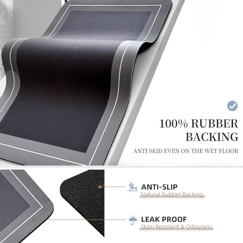 Mordem Large Bath Mat Rug, Rubber Non Slip Bath Mat Super Absorbent Quick Dry Bathroom Floor Mat Thin Bathroom Rugs Fit Under Door-Shower Rug for in Front of Bathtub Shower,Dark Gray, 23.6"x35.4" - Thumbnail 4